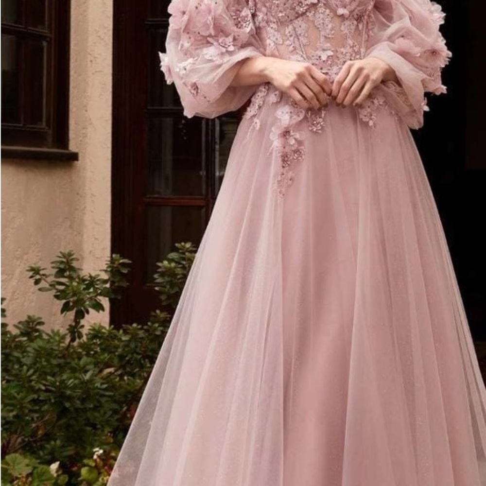 Elegant Pink Lace Evening Gown